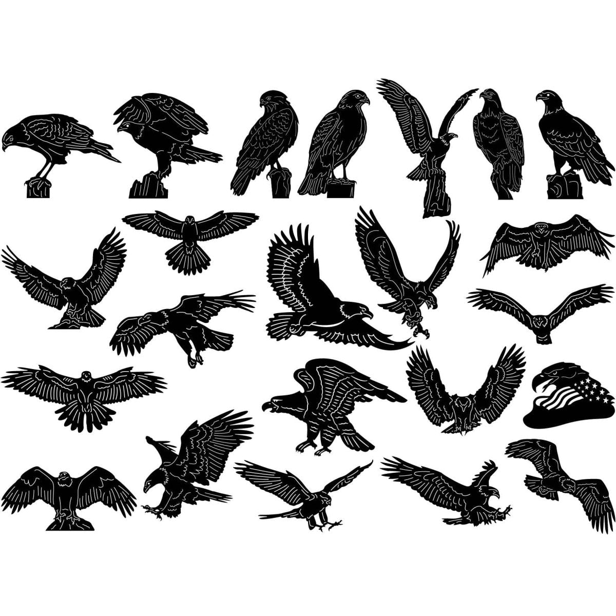 Bald Eagles, Falcons and Hawks-DXFforCNC.com-DXF Files cut ready cnc machines