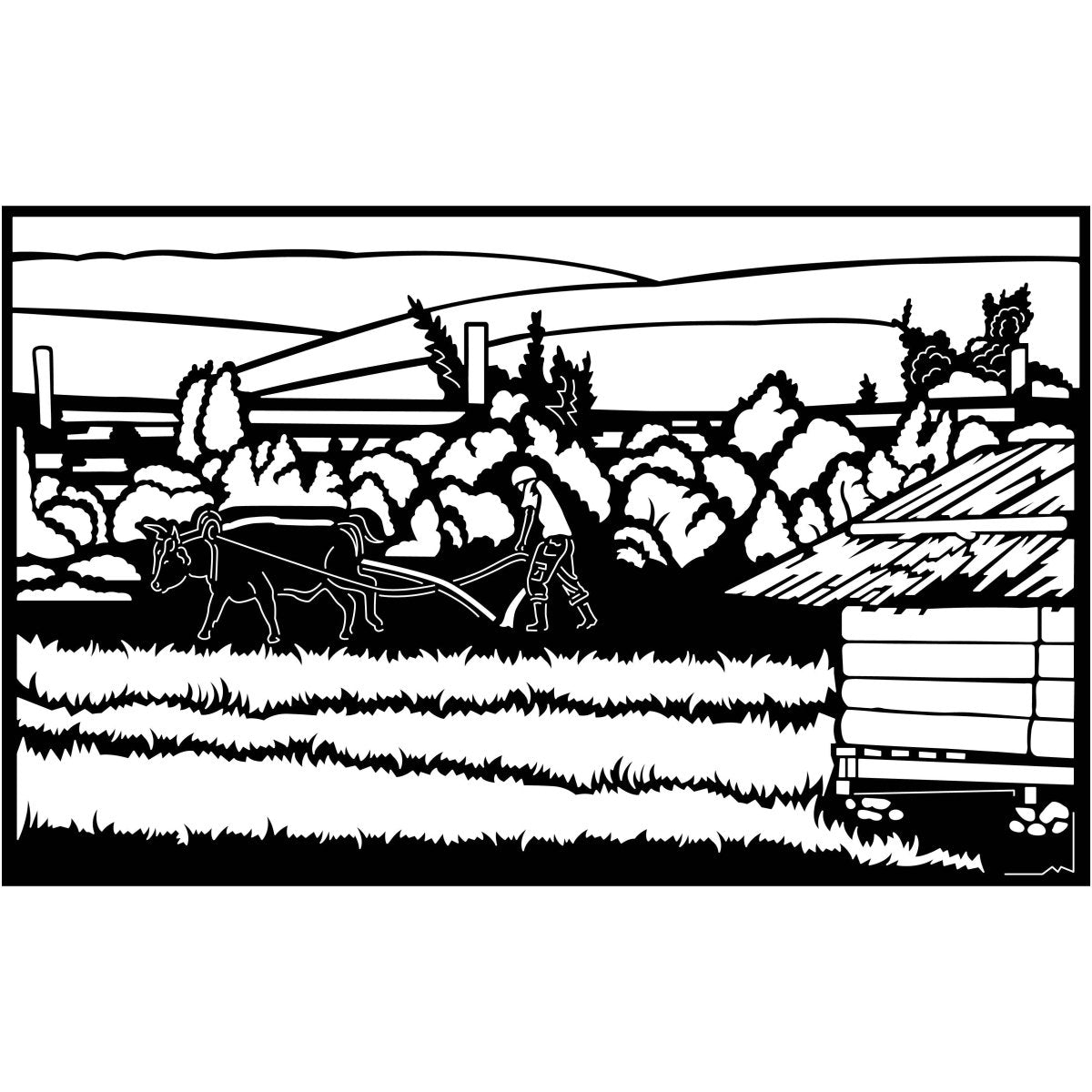 Farmer Plow Farms Scene-DXF files Cut Ready for CNC-DXFforCNC.com