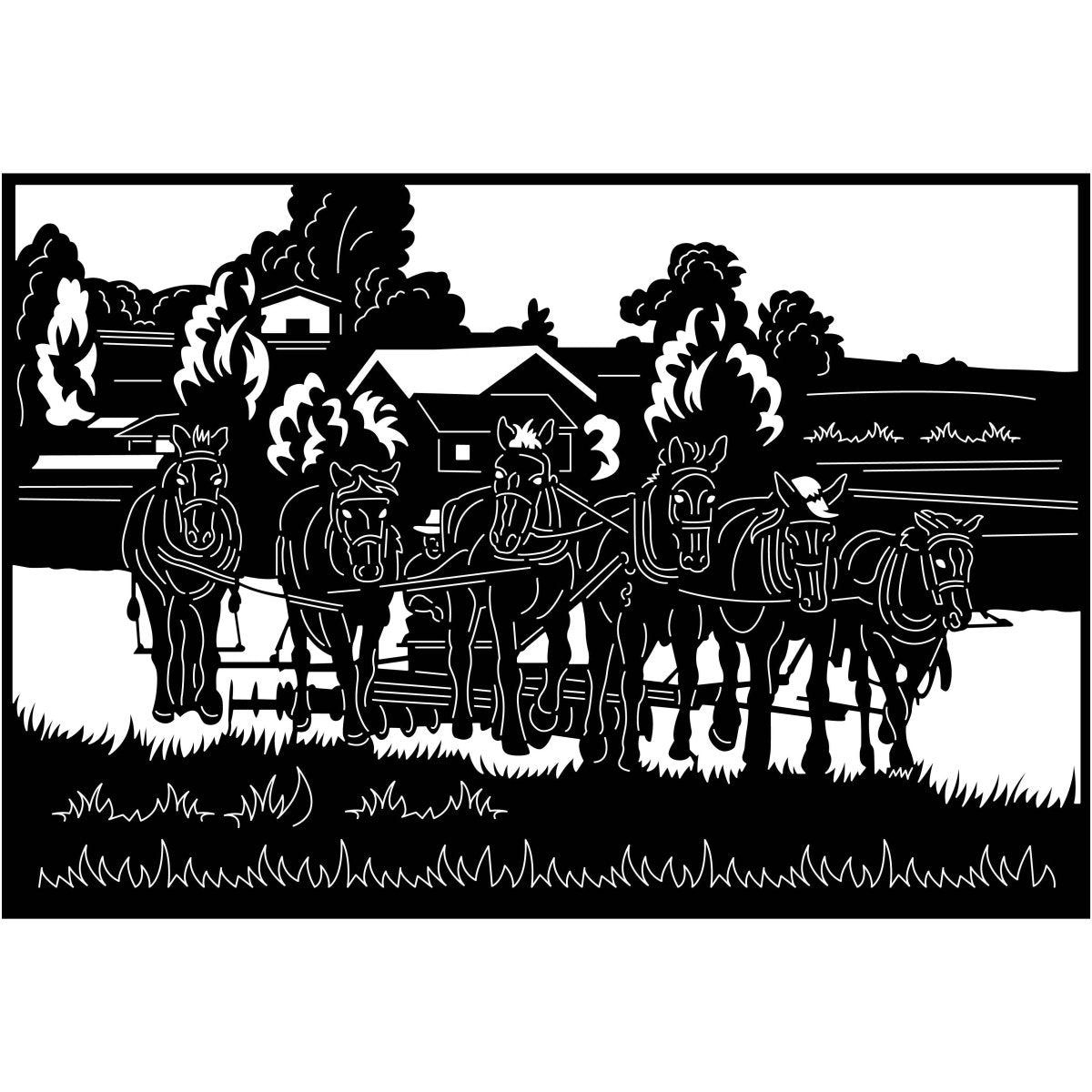 Farmer Plow Farms with Horses Scene-DXF files Cut Ready for CNC-DXFforCNC.com