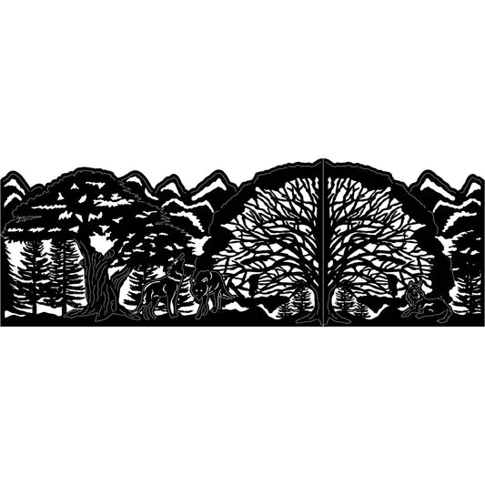 Farm Gate of Trees, Mountains and Wolves-dxf file cut ready for cnc machine