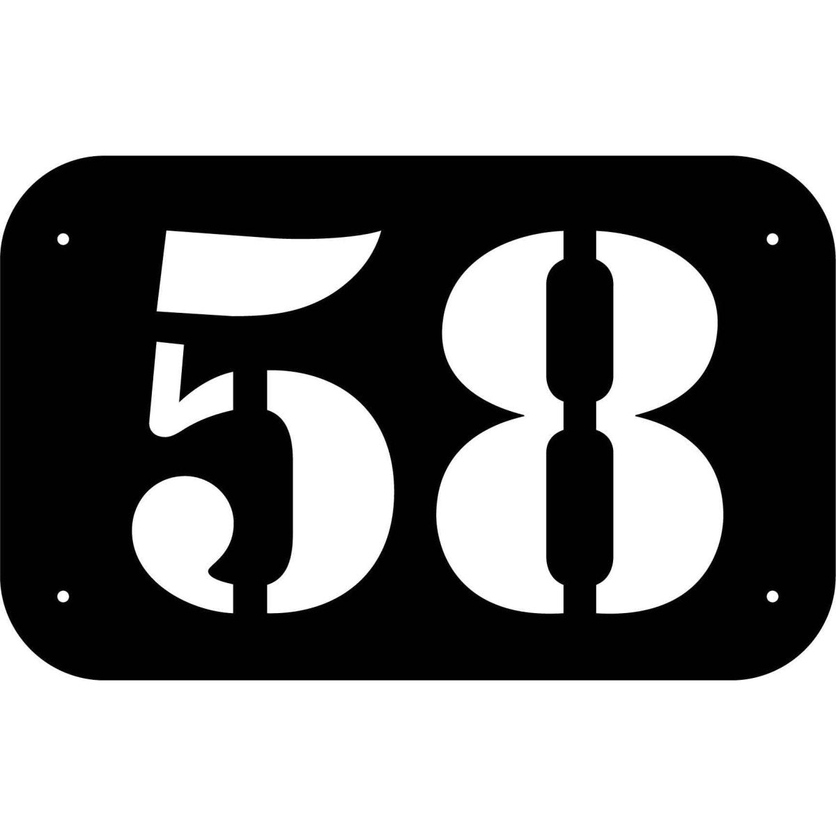 Number 58 in rounded Square Plaque DXF File Cut Ready for CNC