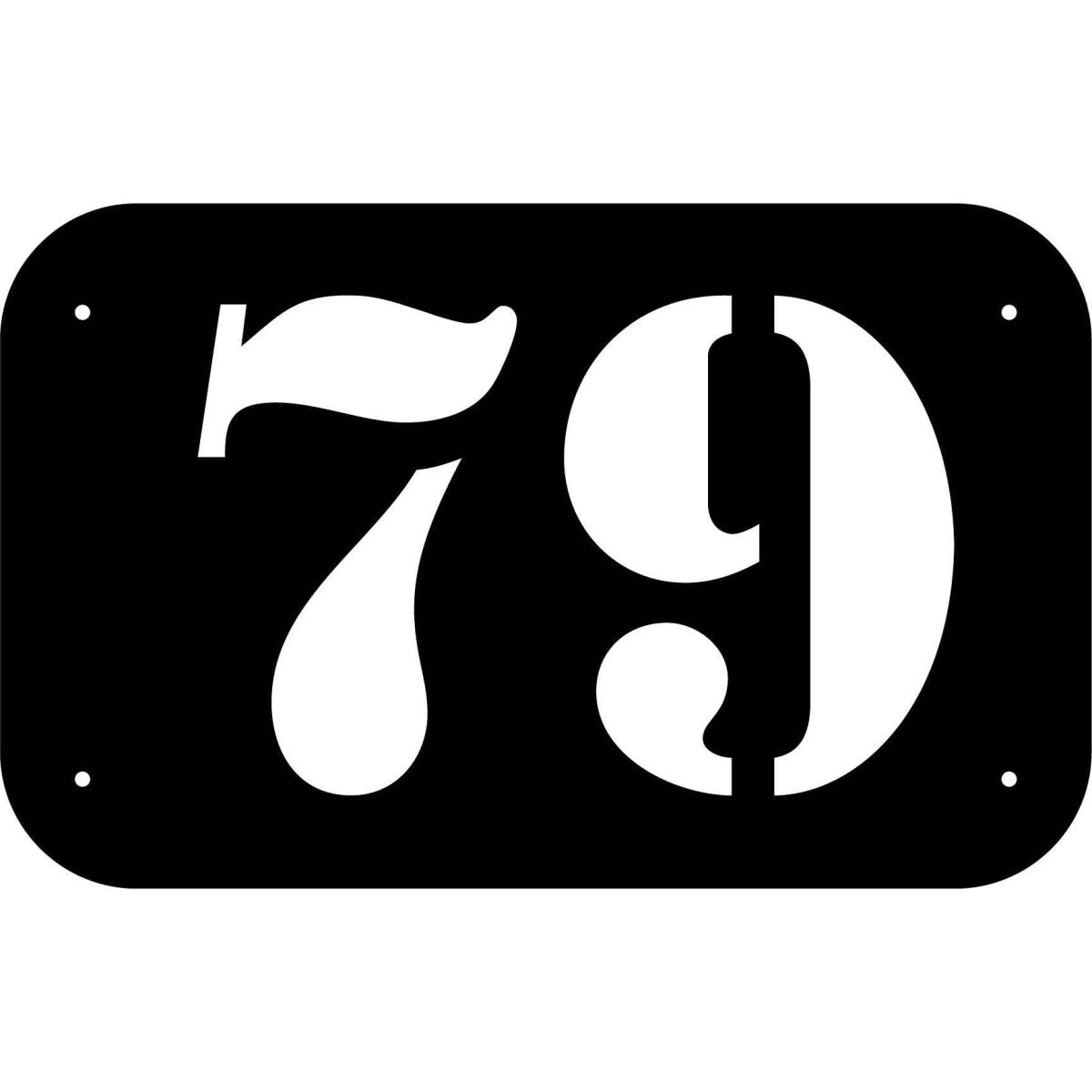 Number 79 in rounded Square Plaque DXF File Cut Ready for CNC