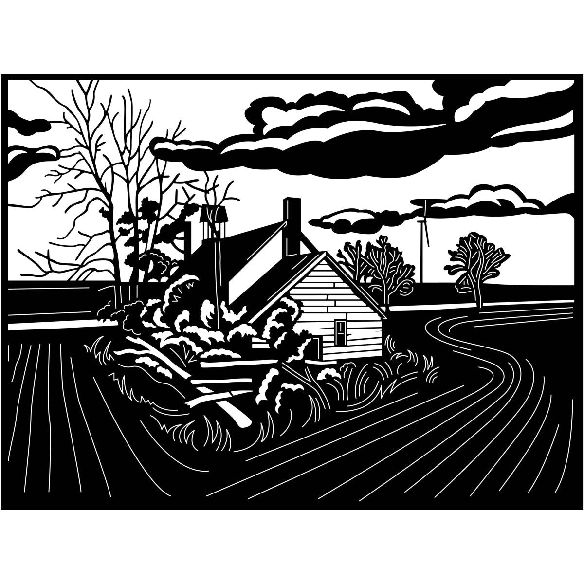 Old Barn Farm Scene-DXF files Cut Ready for CNC-DXFforCNC.com