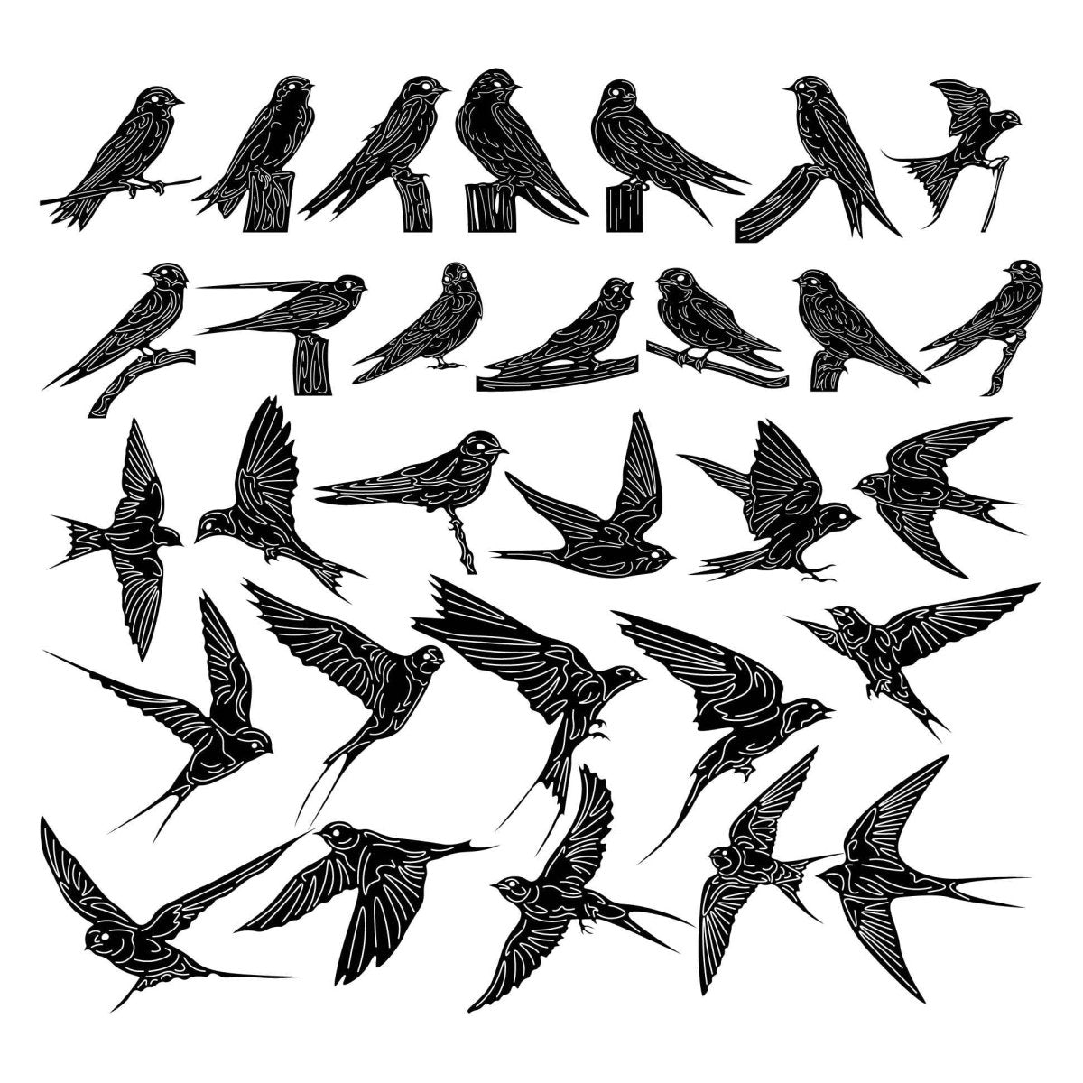 Swallows and Swifts Birds-DXF files Cut Ready for CNC-DXFforCNC.com