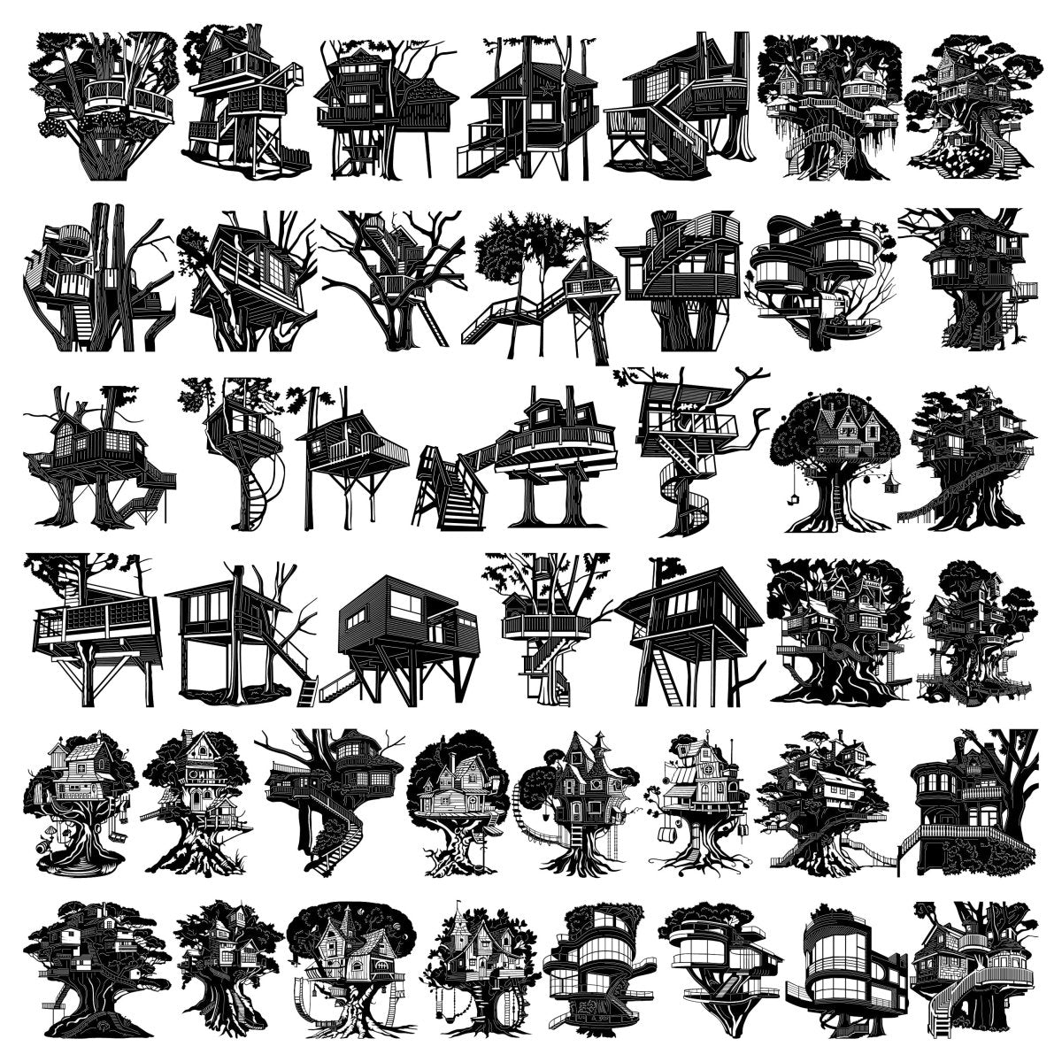 Tree Houses DXF Files for CNC Cutting Design-DXFforCNC.com