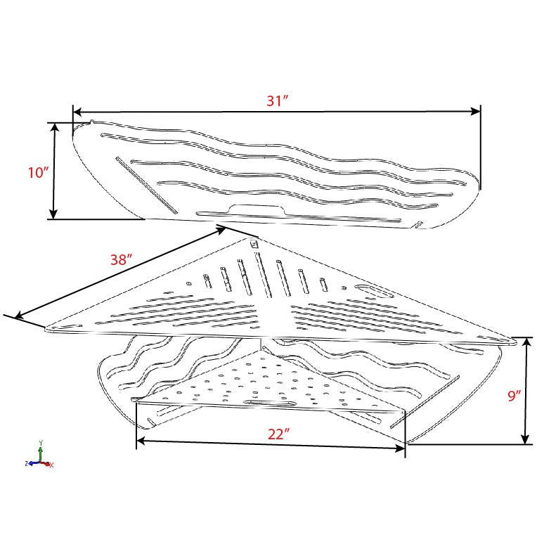 Collapsible Triangle Fire Pit DXF for CNC Wavy design with Grill-DXFforCNC.com