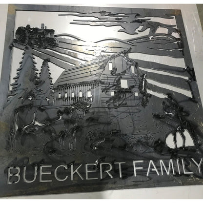 Barn, Field, Tractor, trees, Chicken, Dog, Cows and Cowboy scene - DXF files Cut Ready CNC Designs -DXFforCNC.com 