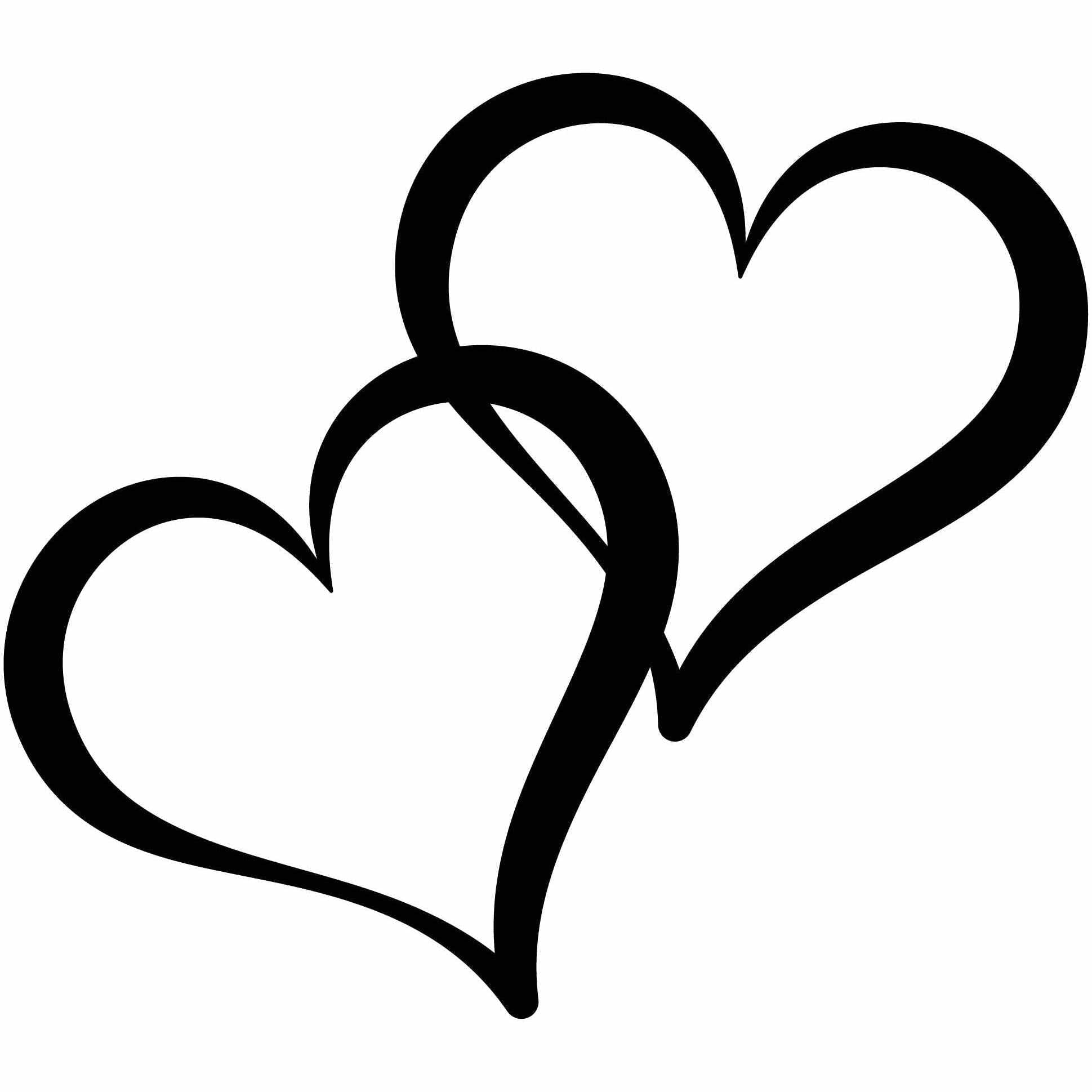 two hearts clipart black and white