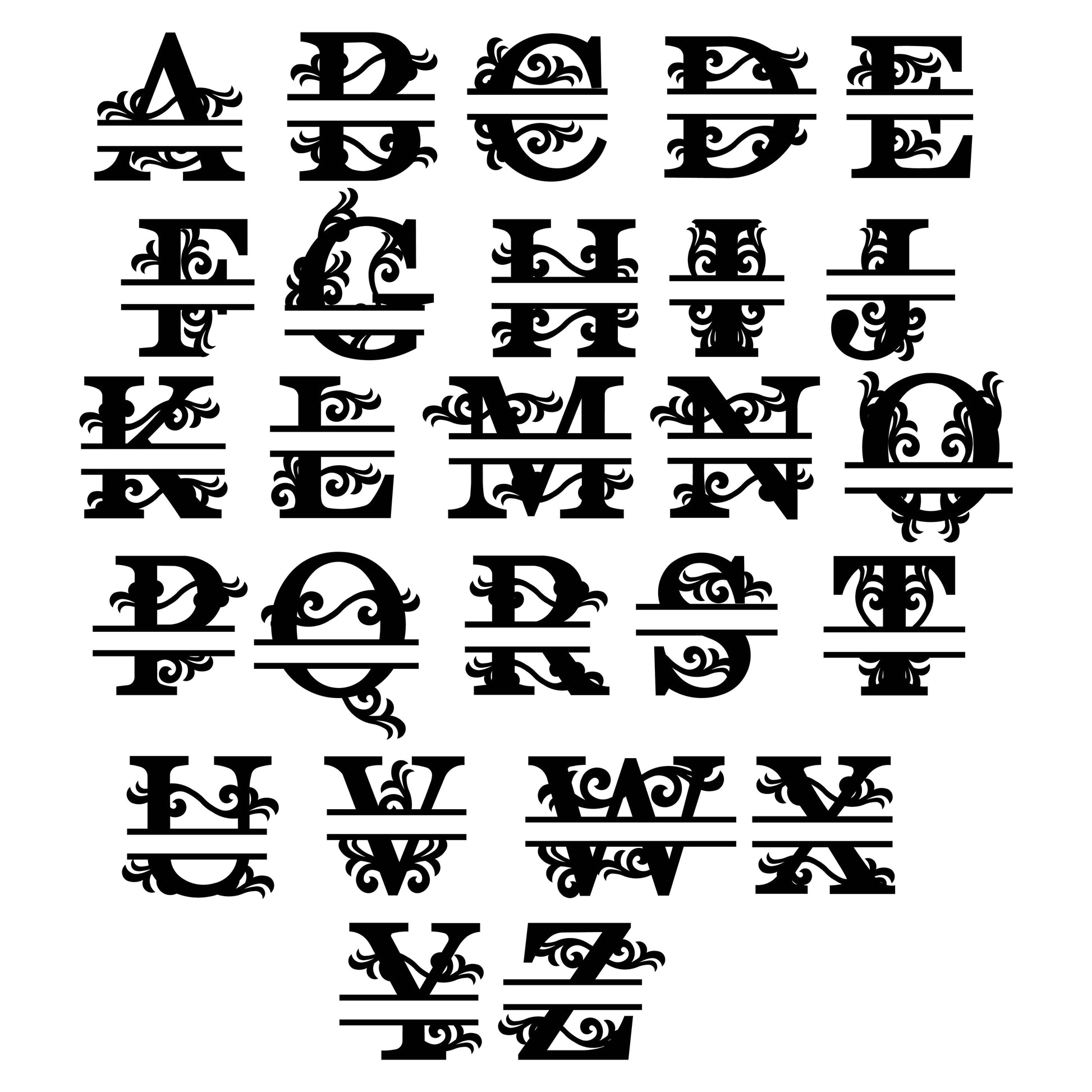 Floral Split Alphabet SVG 26 letters, Split Monogram SVG, 3